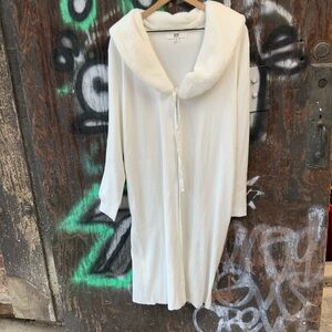 Madden NYC Women's White Faux Fur Trim Duster Cardigan Shawl Jacket XL OBO